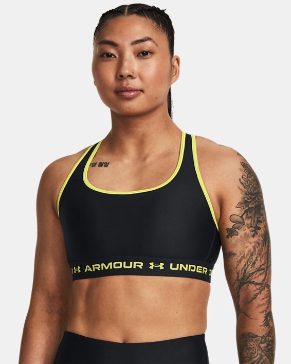 Women's Armour® Mid Crossback Sports Bra, Black, pdpMainDesktop image number 0